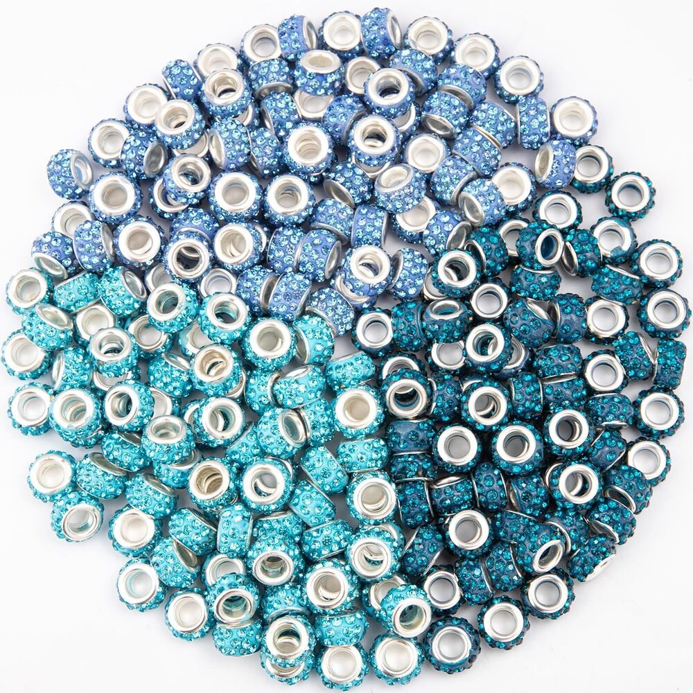 8493 200 Pieces European Large Hole Spacer Beads, Zyehxed Blue European